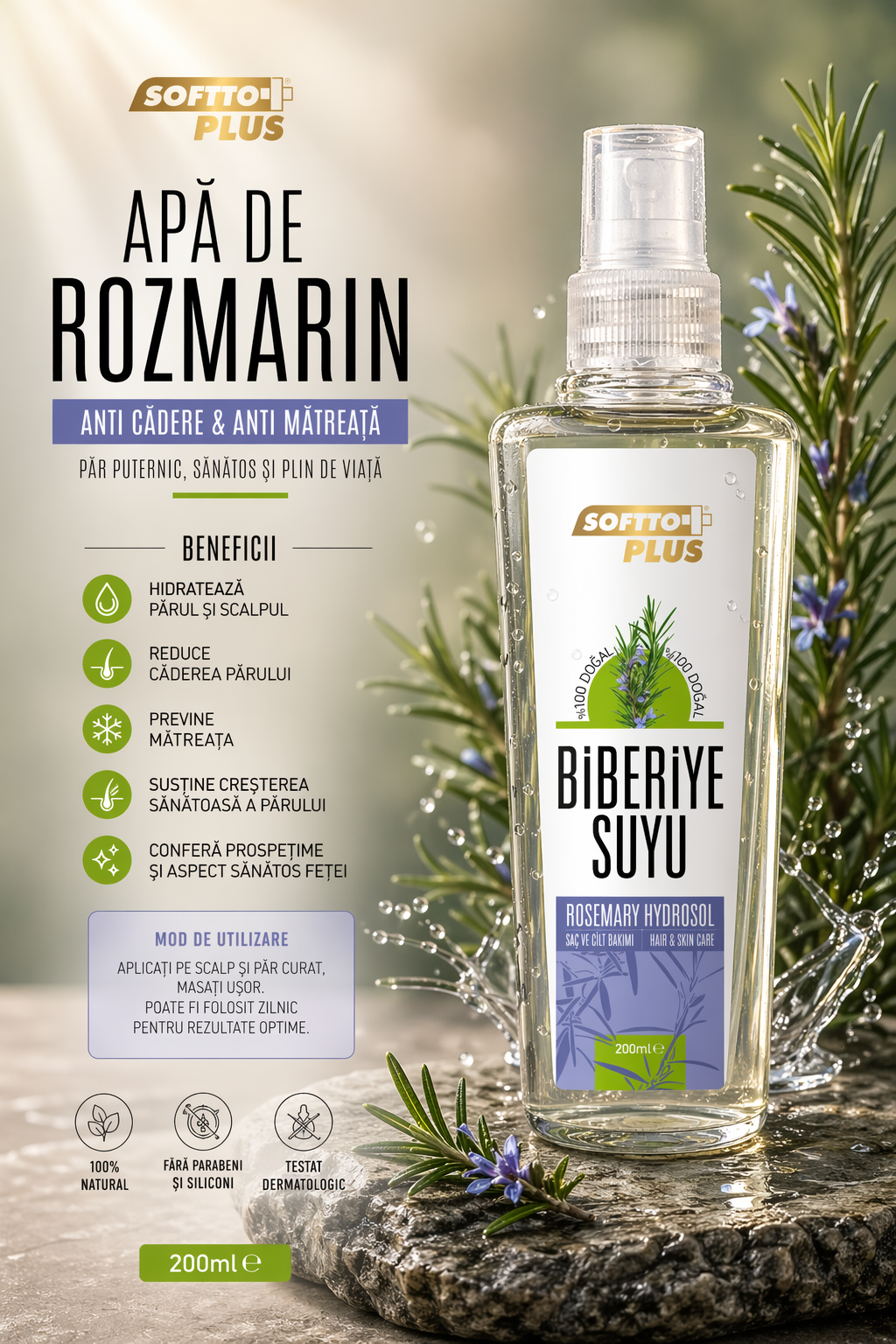 Apă de Rozmarin - Anti Cădere & Anti Mătreață CRABLAND