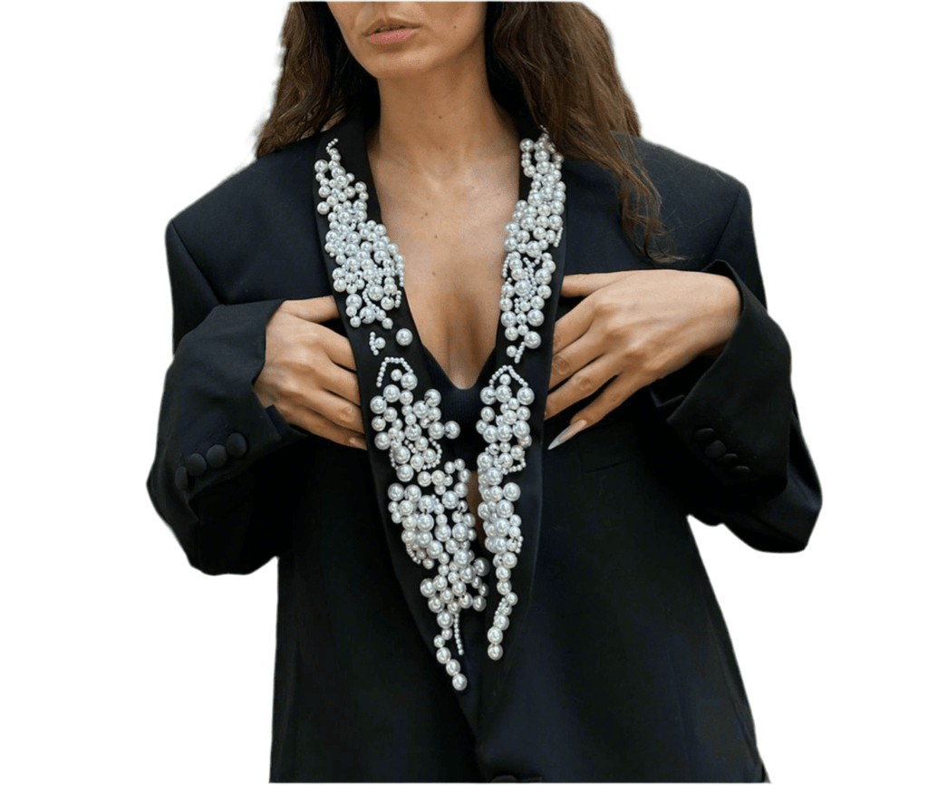 Sacou accesorizat manual cu perle Allabout_painting