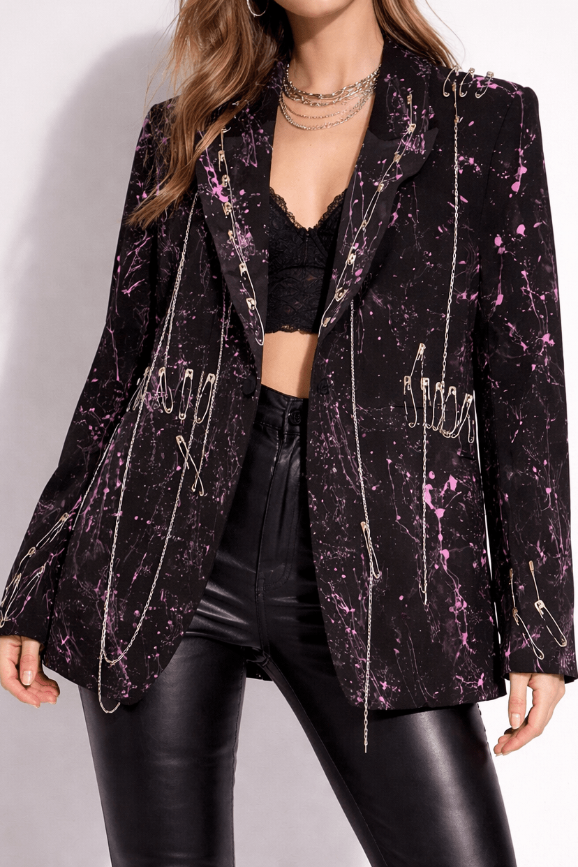 Sacou Pink Splash cu lanturi Allabout_painting