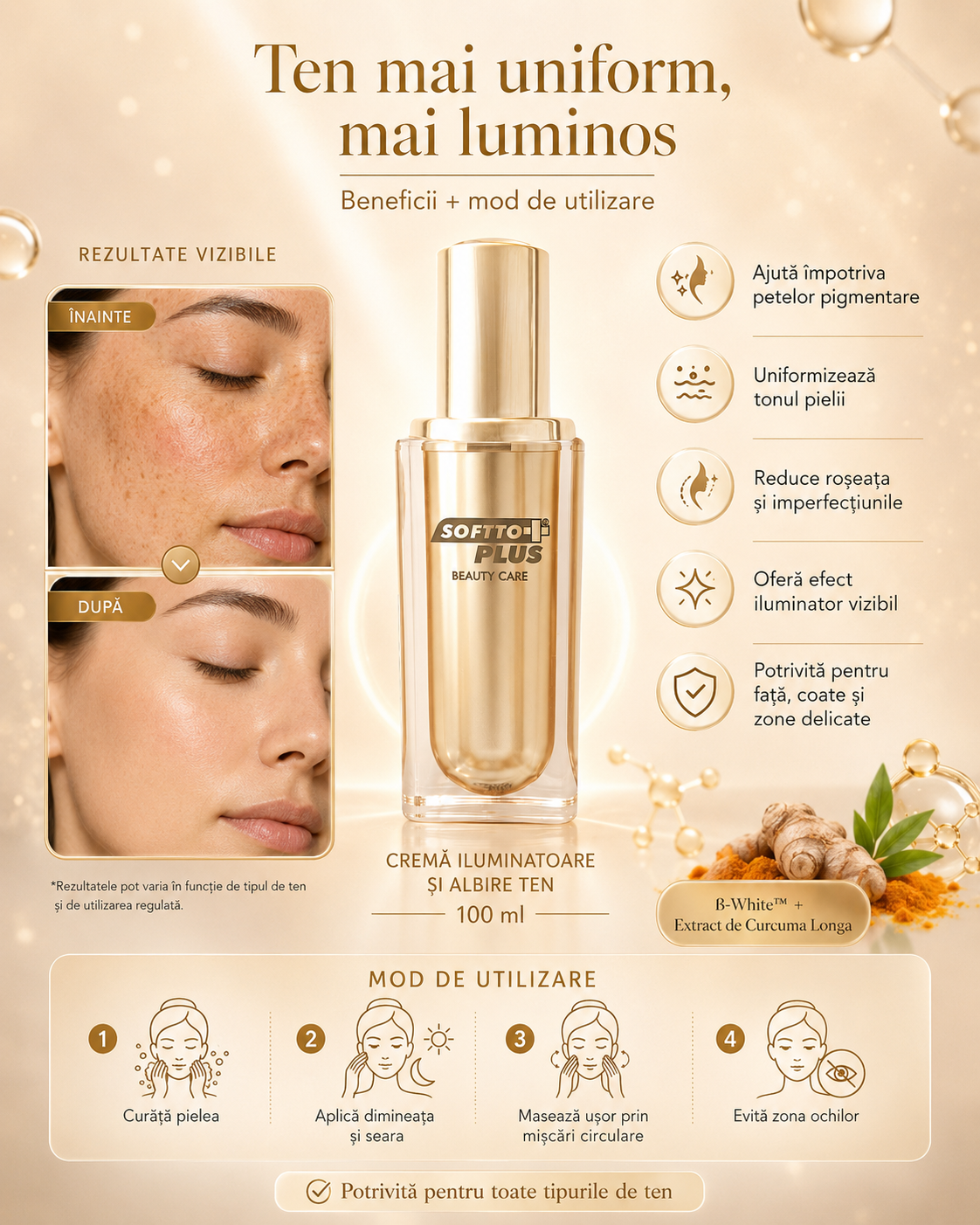 Cremă Iluminatoare și Albire Ten – 100 ml, Împotriva Petelor și Ton Uniform CRABLAND