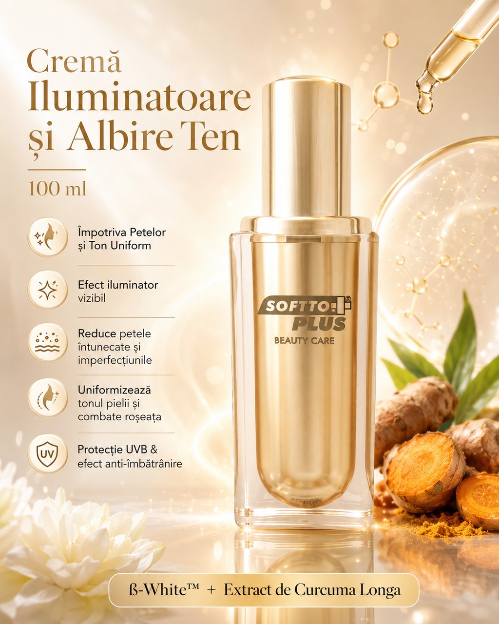 Cremă Iluminatoare și Albire Ten – 100 ml, Împotriva Petelor și Ton Uniform CRABLAND