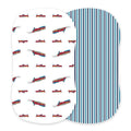 Vintage Steam Trains and Blue and White Stripe Bamboo Changing Pad - Cart2u.ro