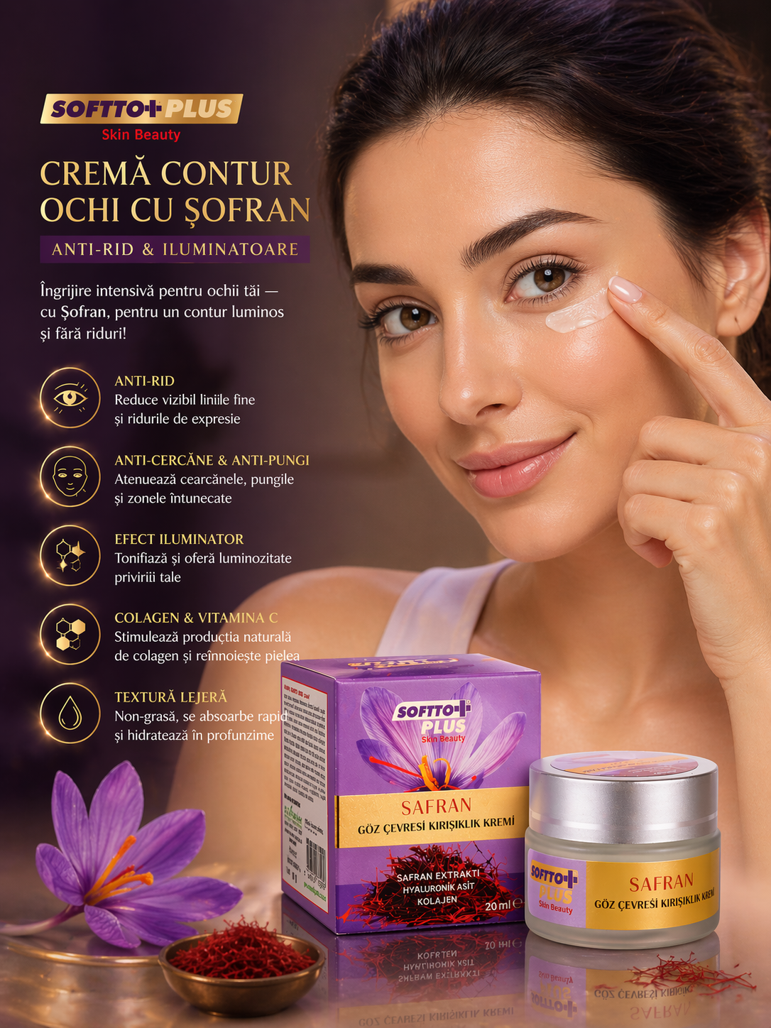 Cremă Contur Ochi cu Şofran – Anti-rid & Iluminatoare, 20 ml CRABLAND