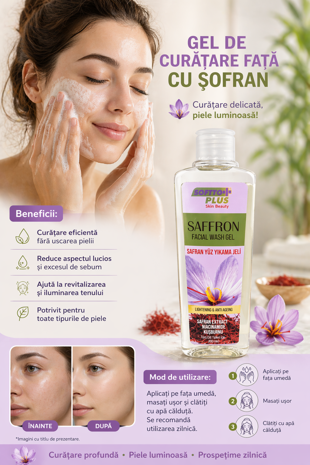 Gel De Curățare Față Cu Șofran - 200 ml CRABLAND