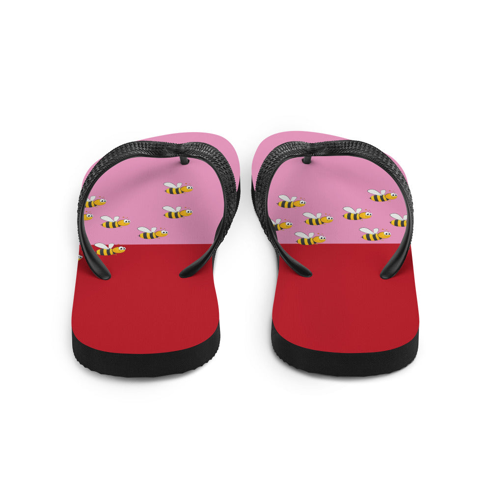 Pink and Red Bee Flip-Flops Adult and Child Flip Flop - Cart2u.ro
