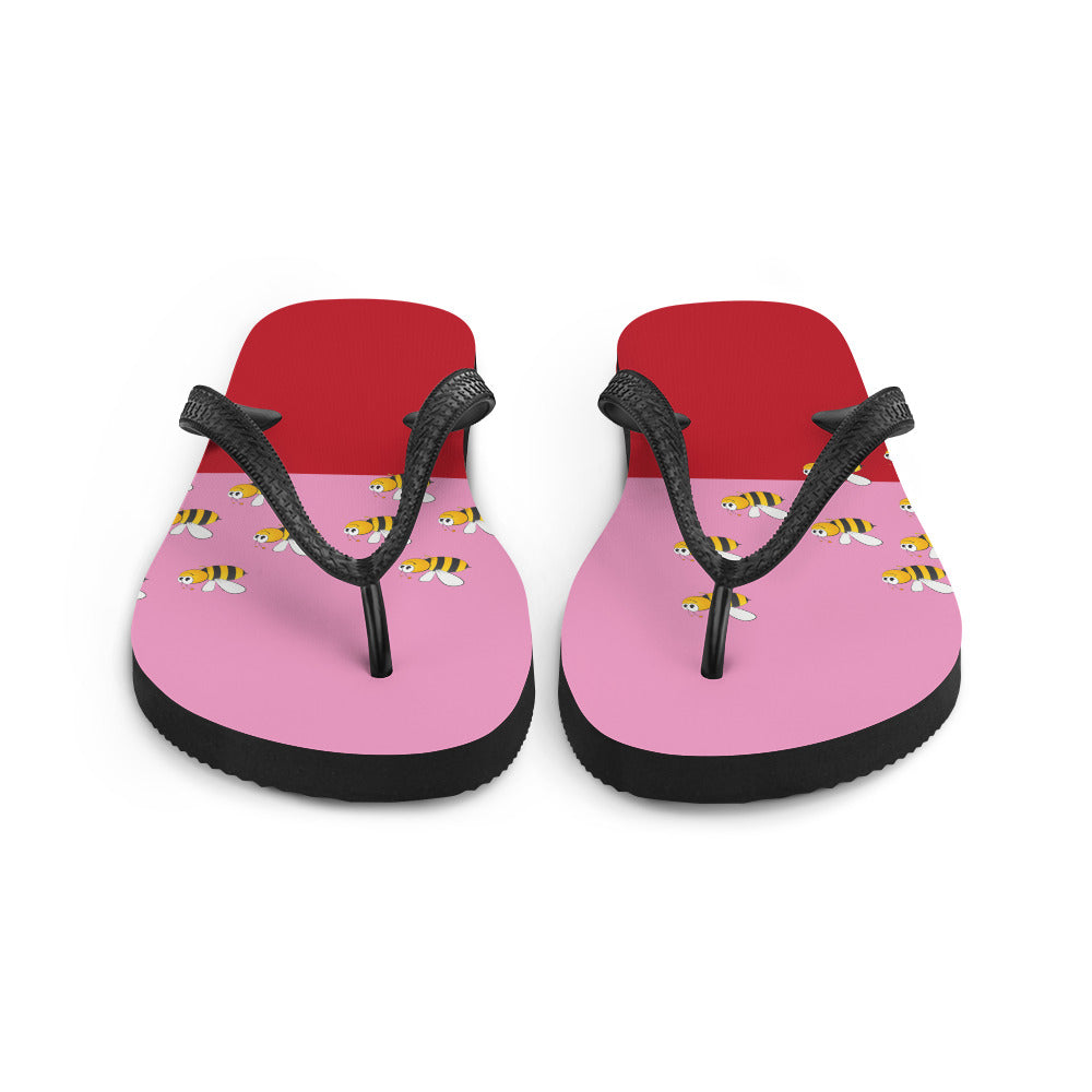 Pink and Red Bee Flip-Flops Adult and Child Flip Flop - Cart2u.ro