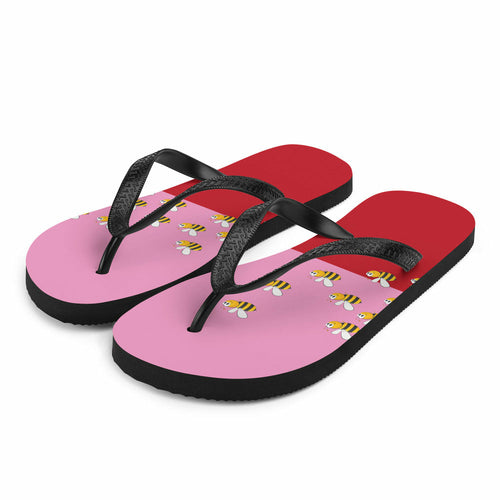Pink and Red Bee Flip-Flops Adult and Child Flip Flop - Cart2u.ro