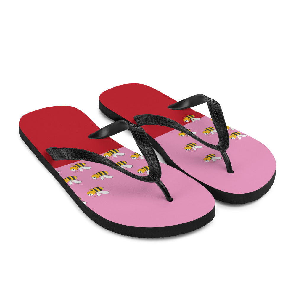Pink and Red Bee Flip-Flops Adult and Child Flip Flop - Cart2u.ro