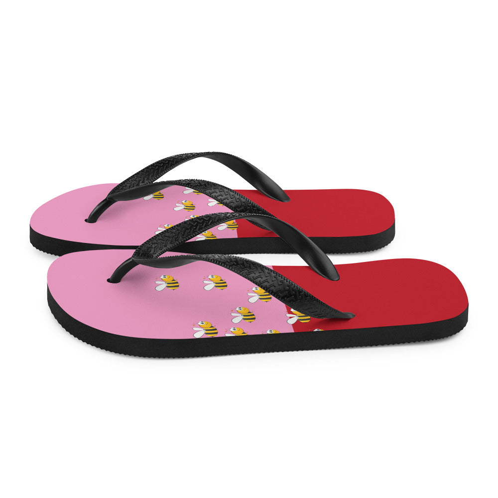 Pink and Red Bee Flip-Flops Adult and Child Flip Flop - Cart2u.ro