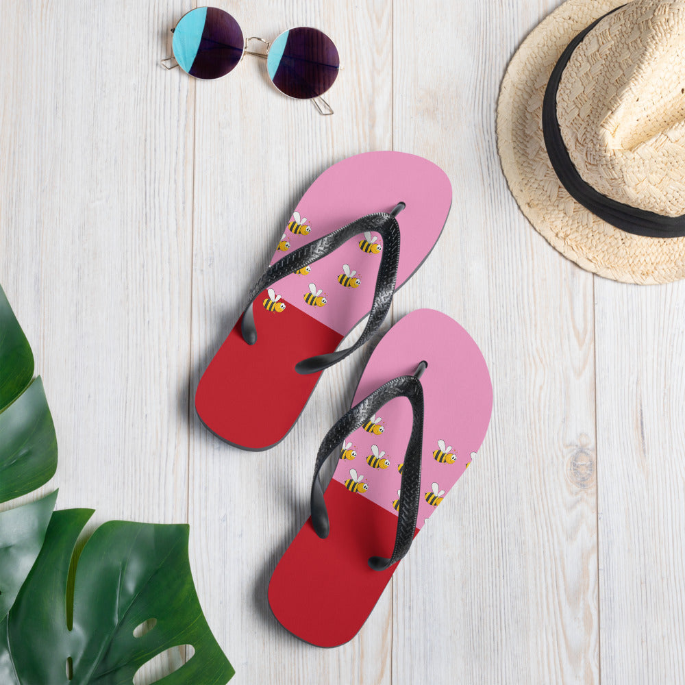 Pink and Red Bee Flip-Flops Adult and Child Flip Flop - Cart2u.ro