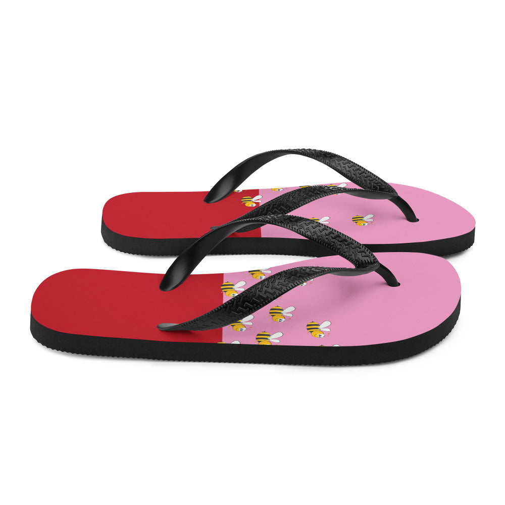 Pink and Red Bee Flip-Flops Adult and Child Flip Flop - Cart2u.ro