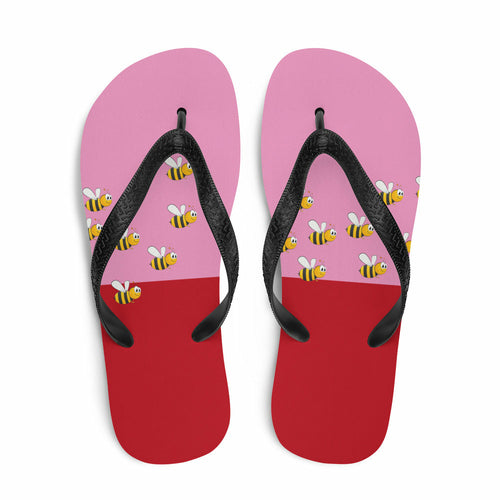 Pink and Red Bee Flip-Flops Adult and Child Flip Flop - Cart2u.ro