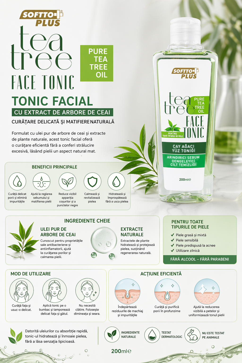 Tonic Facial Cu Extract De Arbore De Ceai  200 ml CRABLAND
