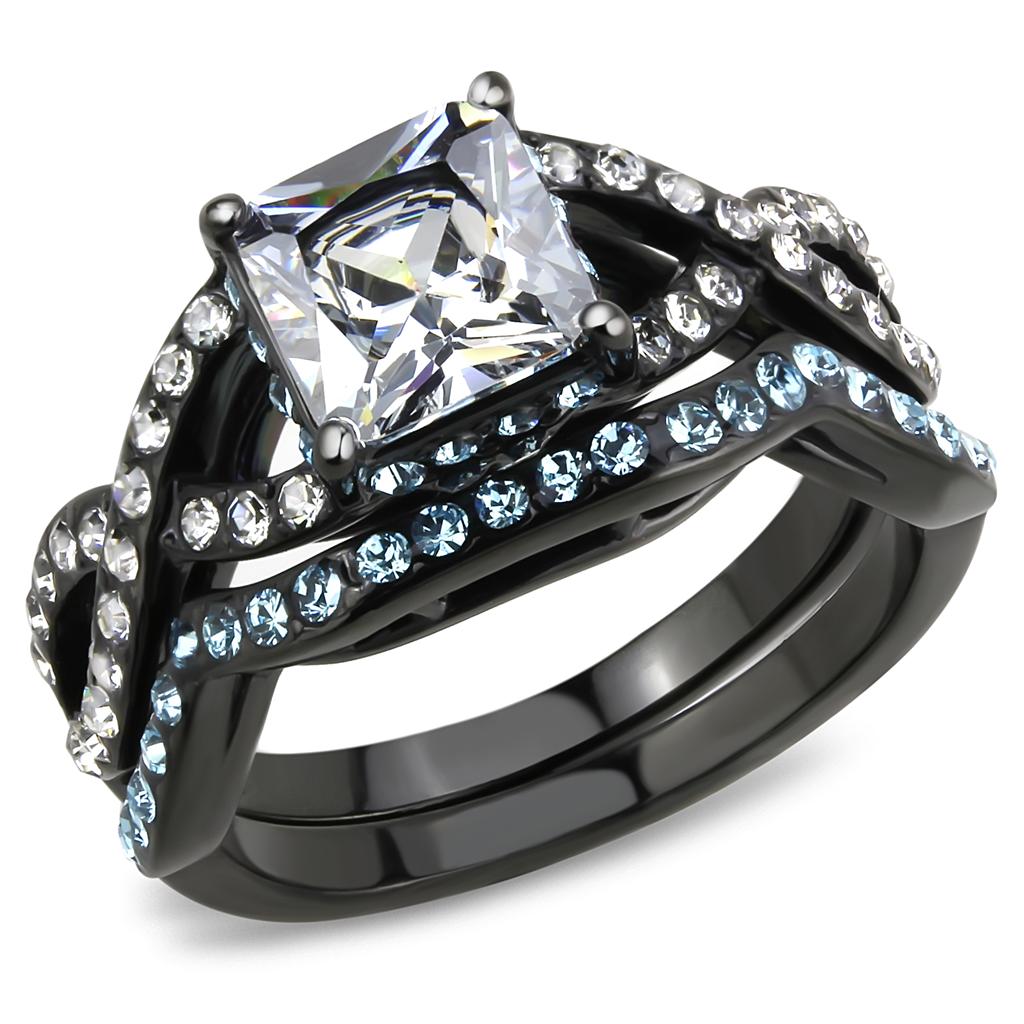 TK3457 - Inel din Oțel Inoxidabil Placat Ionic (IP Black) cu Zirconiu Cubic de Grad AAA