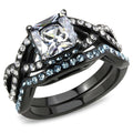TK3457 - Inel din Oțel Inoxidabil Placat Ionic (IP Black) cu Zirconiu Cubic de Grad AAA