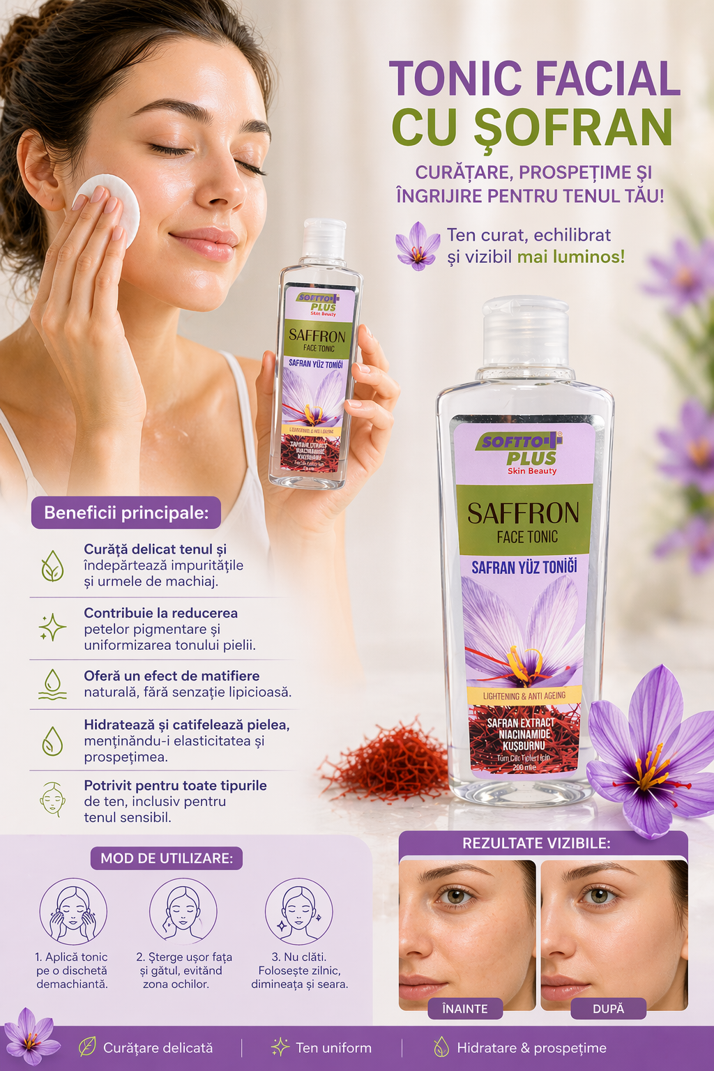 Tonic Facial Cu Șofran - 200 ml CRABLAND