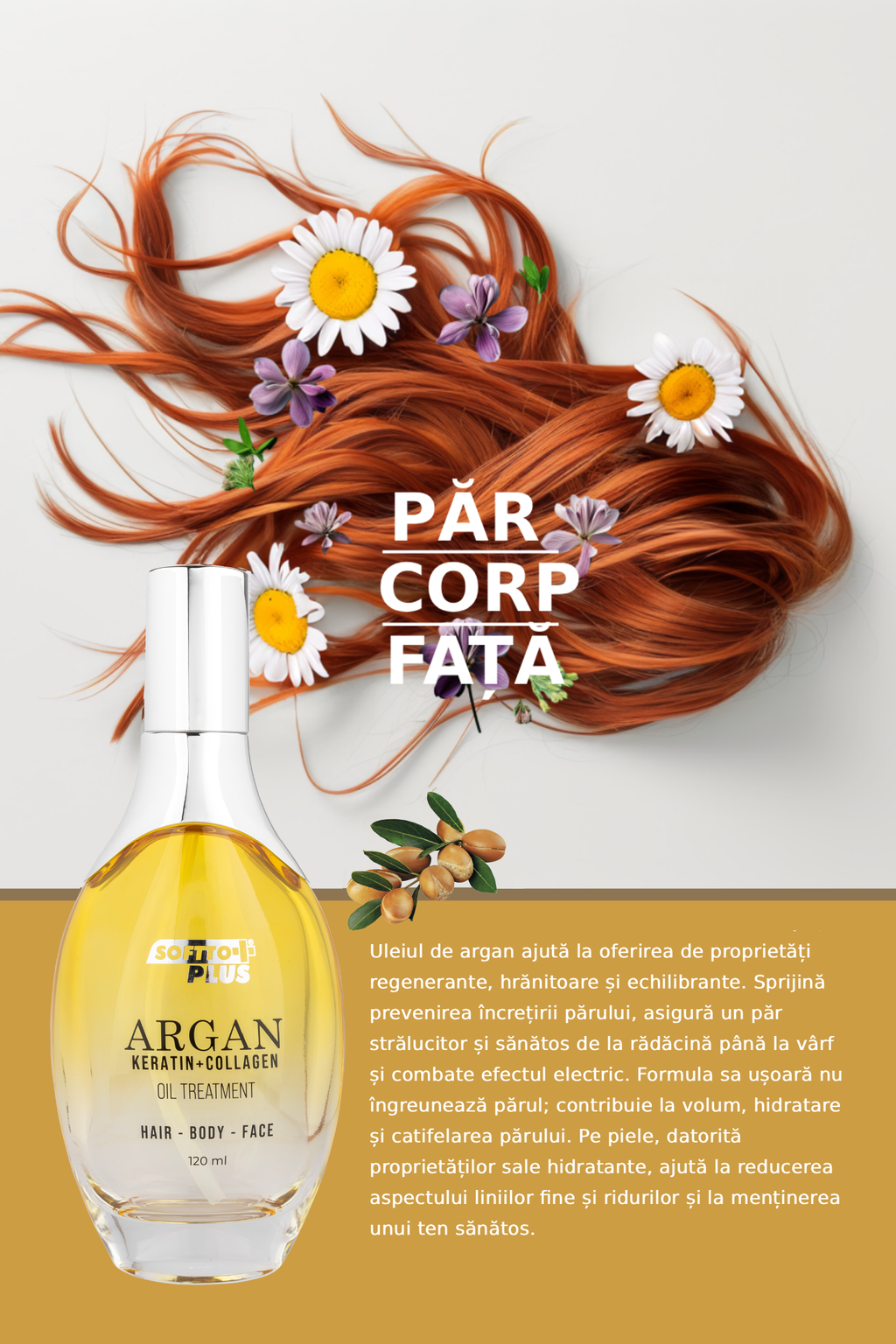 Ulei cu Argan și Keratină pentru Păr, Față și Corp – 120 ml CRABLAND