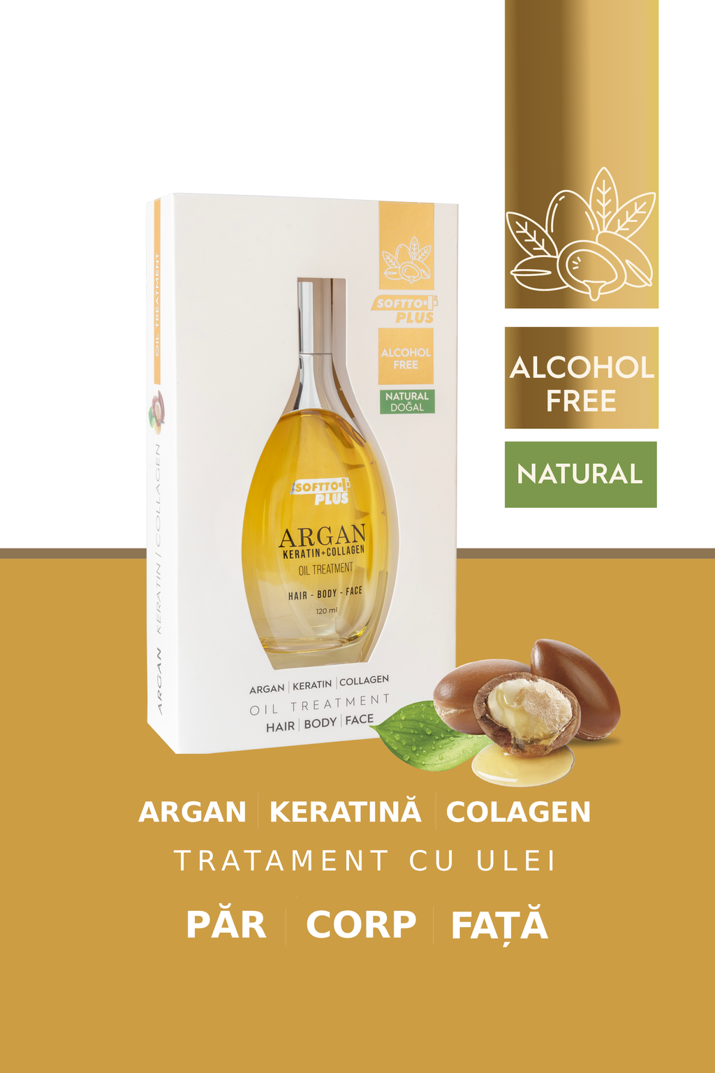 Ulei cu Argan și Keratină pentru Păr, Față și Corp – 120 ml CRABLAND