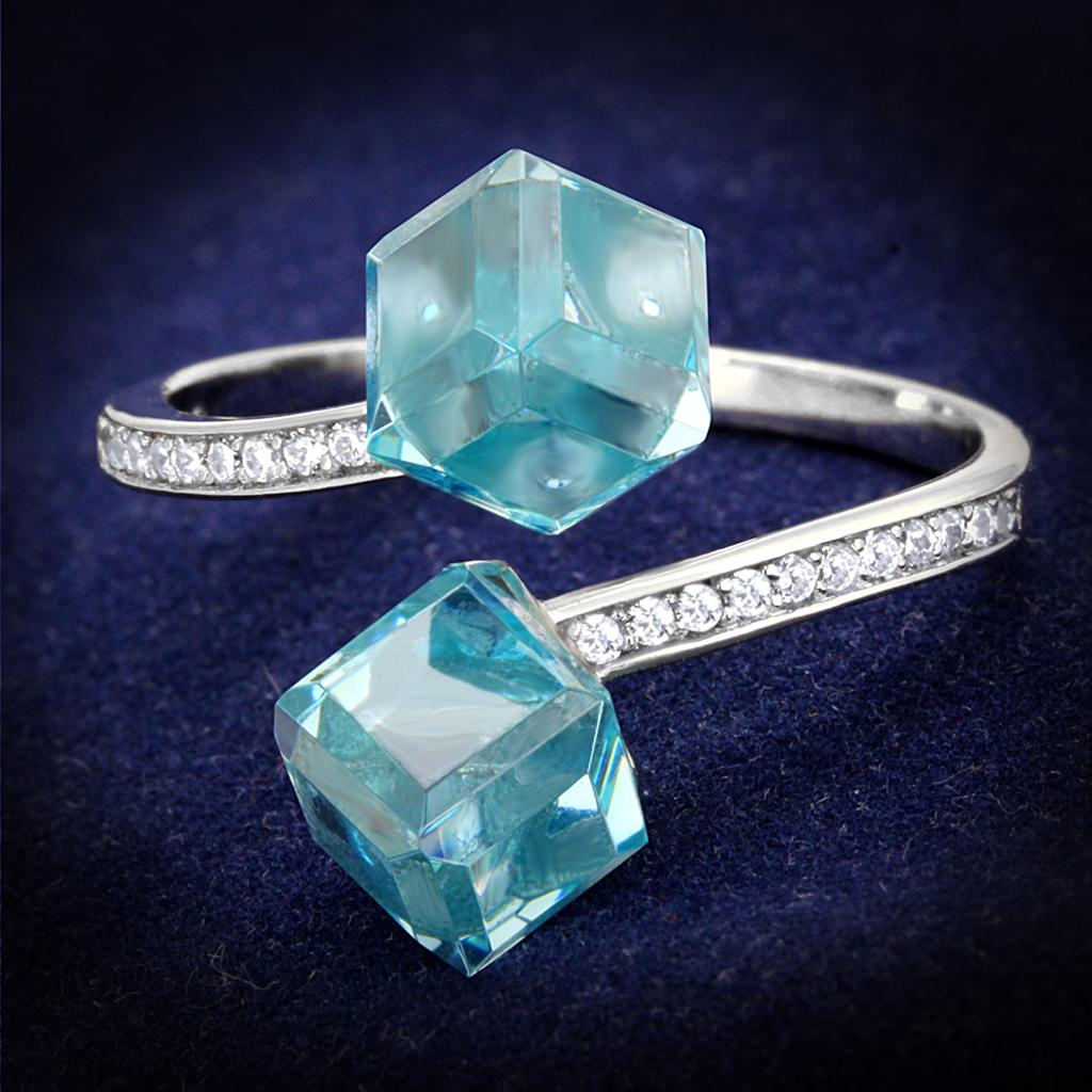 TS317 - Inel din argint sterling 925 placat cu rodiu, cu zirconiu cubic AAA, în nuanța Sea