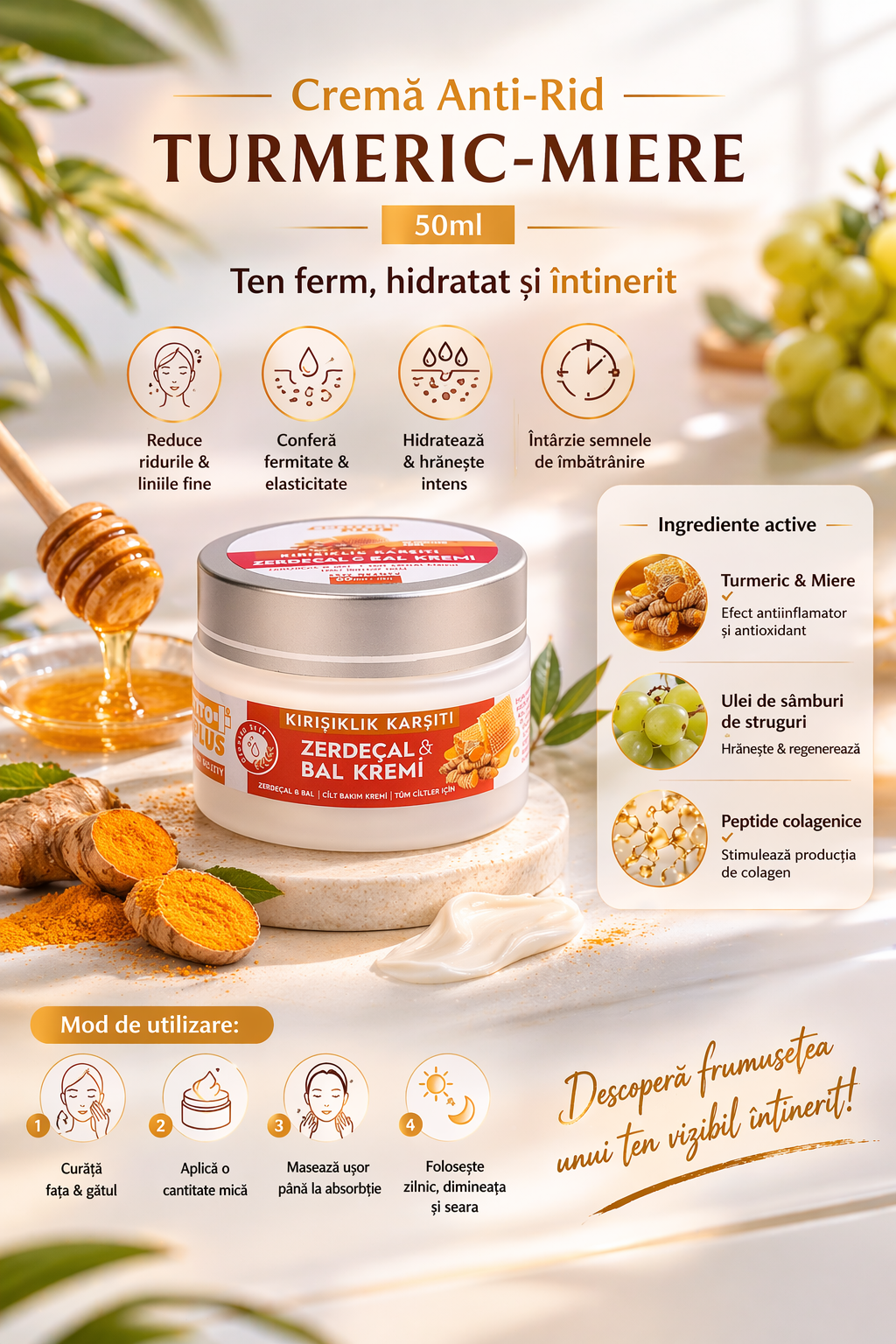 Cremă Anti-Rid Turmeric-Miere - 50ml CRABLAND