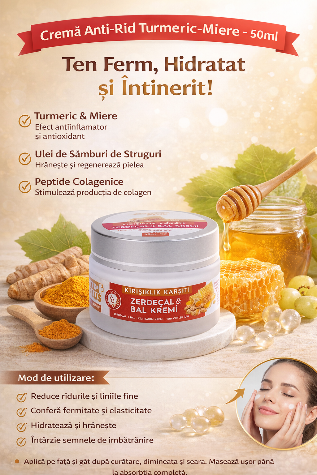 Cremă Anti-Rid Turmeric-Miere - 50ml CRABLAND
