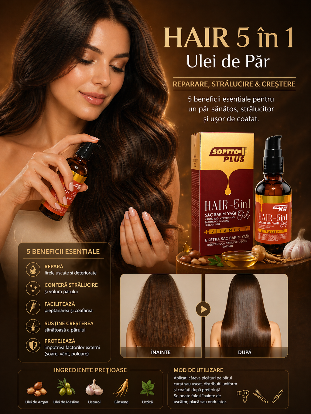 Ulei de Păr 5 în 1 - Reparare, Strălucire & Creștere CRABLAND