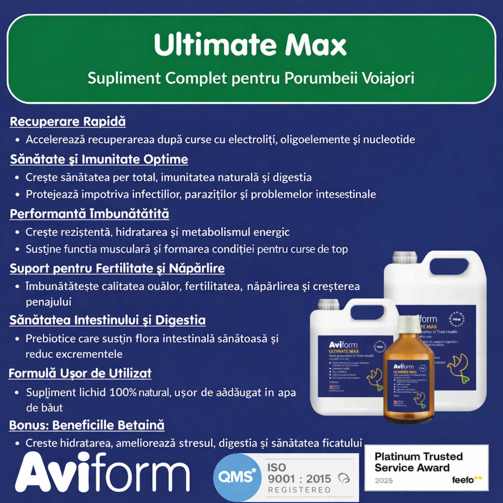 Aviform Ultimate Max – supliment complet pentru porumbei de competiție DalisPet