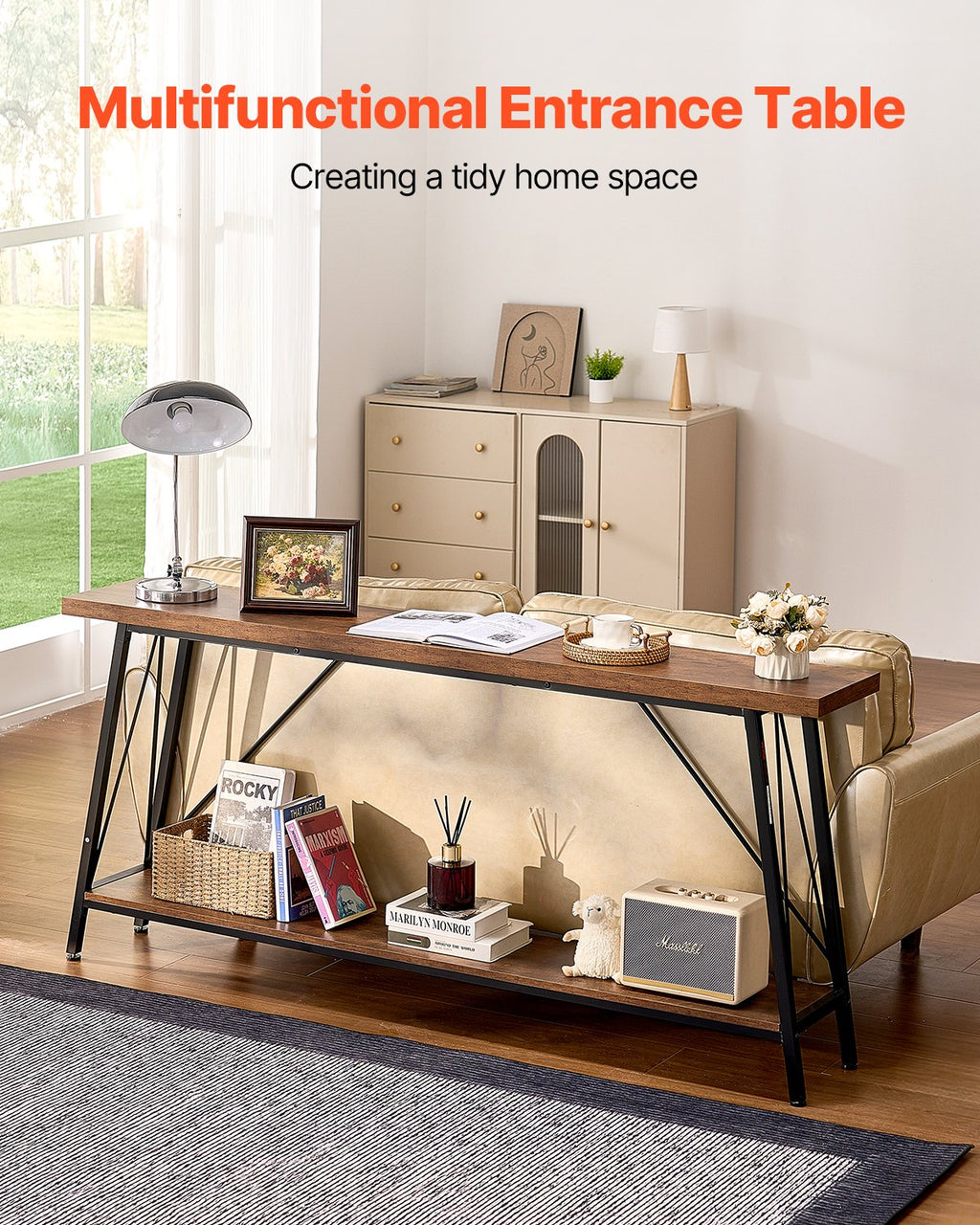 Narrow Console Sofa Table, 70.9 inches Behind Couch Table, 2-Tier Long