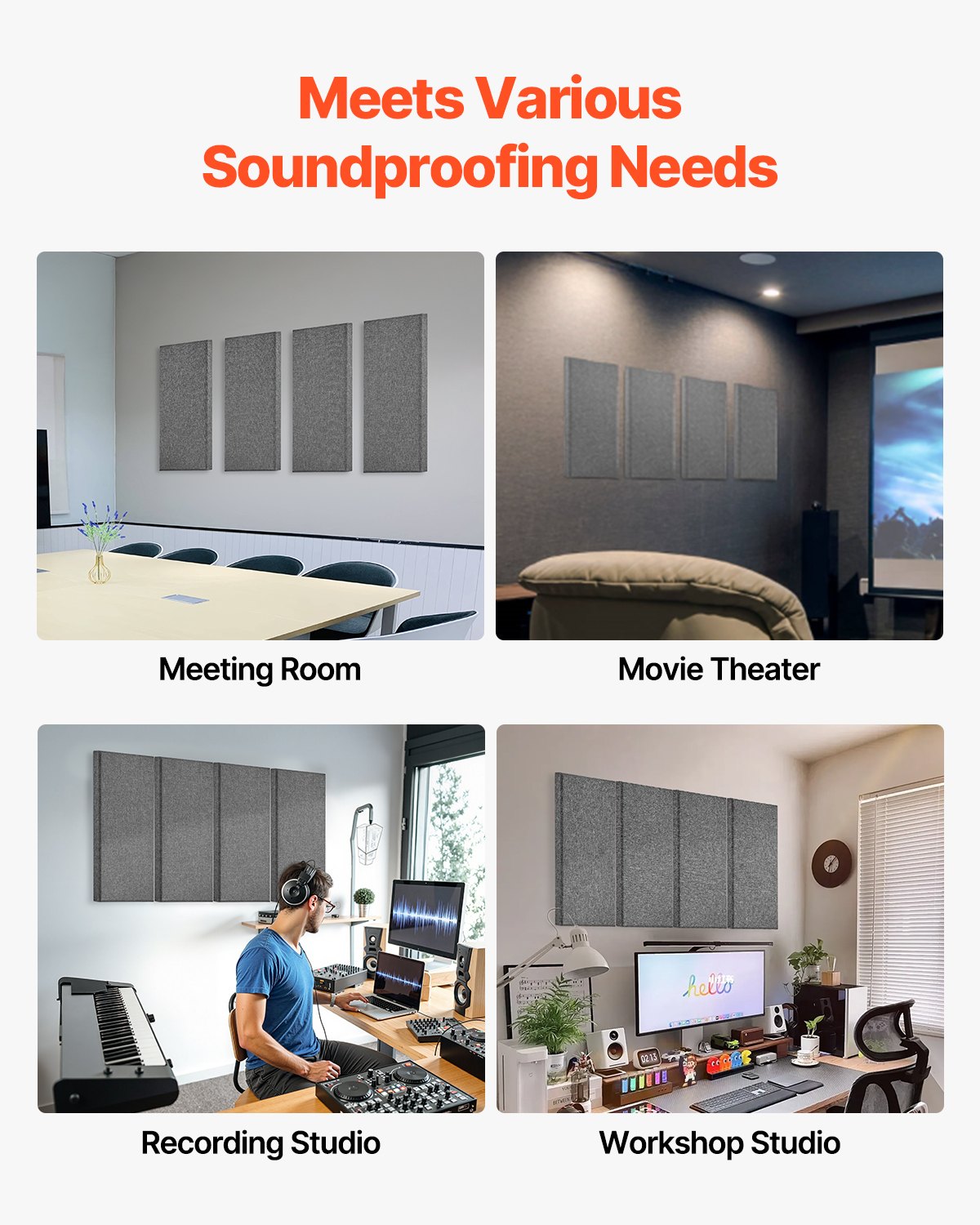 4 PCS Acoustic Panels, 2 inch Thick 23.6 x 11.8 inch Fiberglass Sound