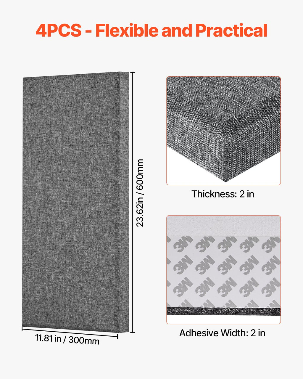 4 PCS Acoustic Panels, 2 inch Thick 23.6 x 11.8 inch Fiberglass Sound