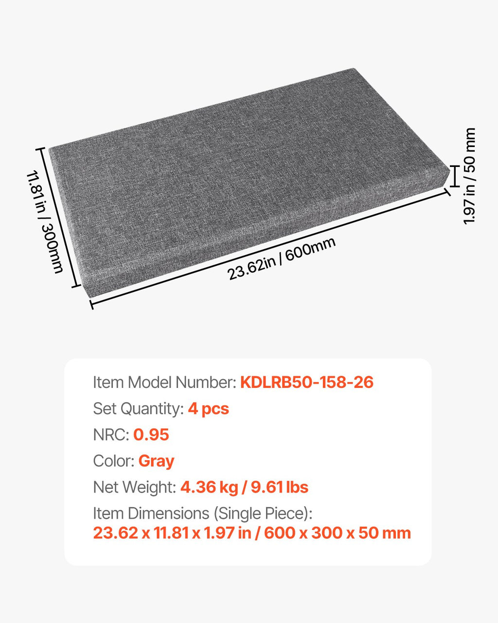 4 PCS Acoustic Panels, 2 inch Thick 23.6 x 11.8 inch Fiberglass Sound