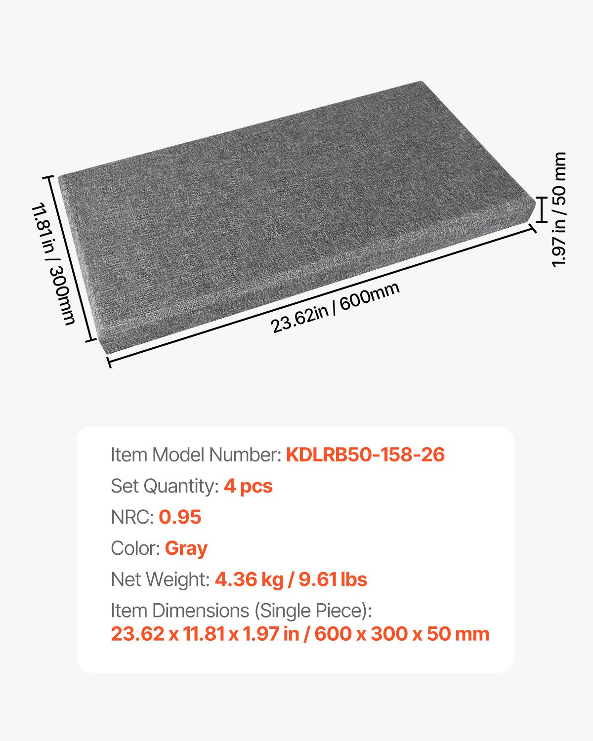 4 PCS Acoustic Panels, 2 inch Thick 23.6 x 11.8 inch Fiberglass Sound