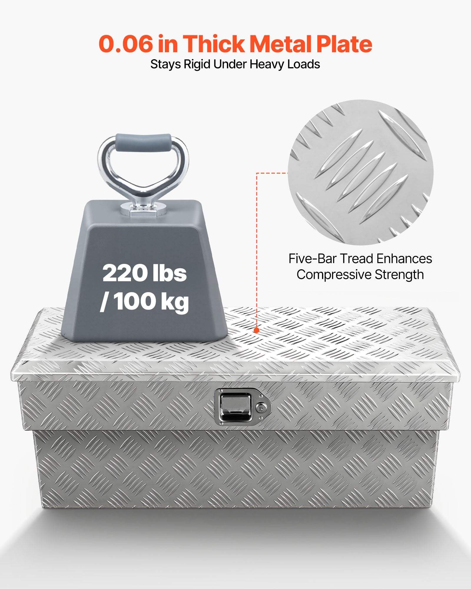 Truck Bed Tool Box, Heavy Duty Aluminum Tool Box with Tread Patterns,