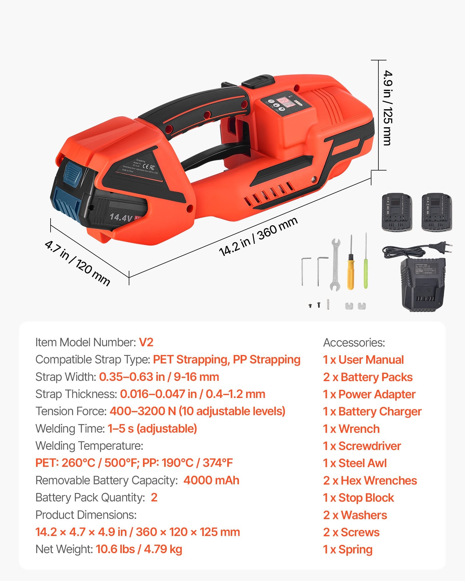 Mașină electrică de legat cu bandă, 2 baterii de 4000mAh, legare automată