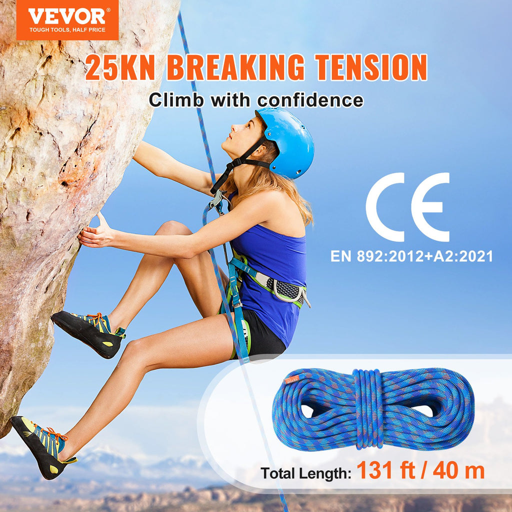 10.2mm Dynamic Climbing Rope, 40M(131ft) Outdoor Rock Climbing Rope