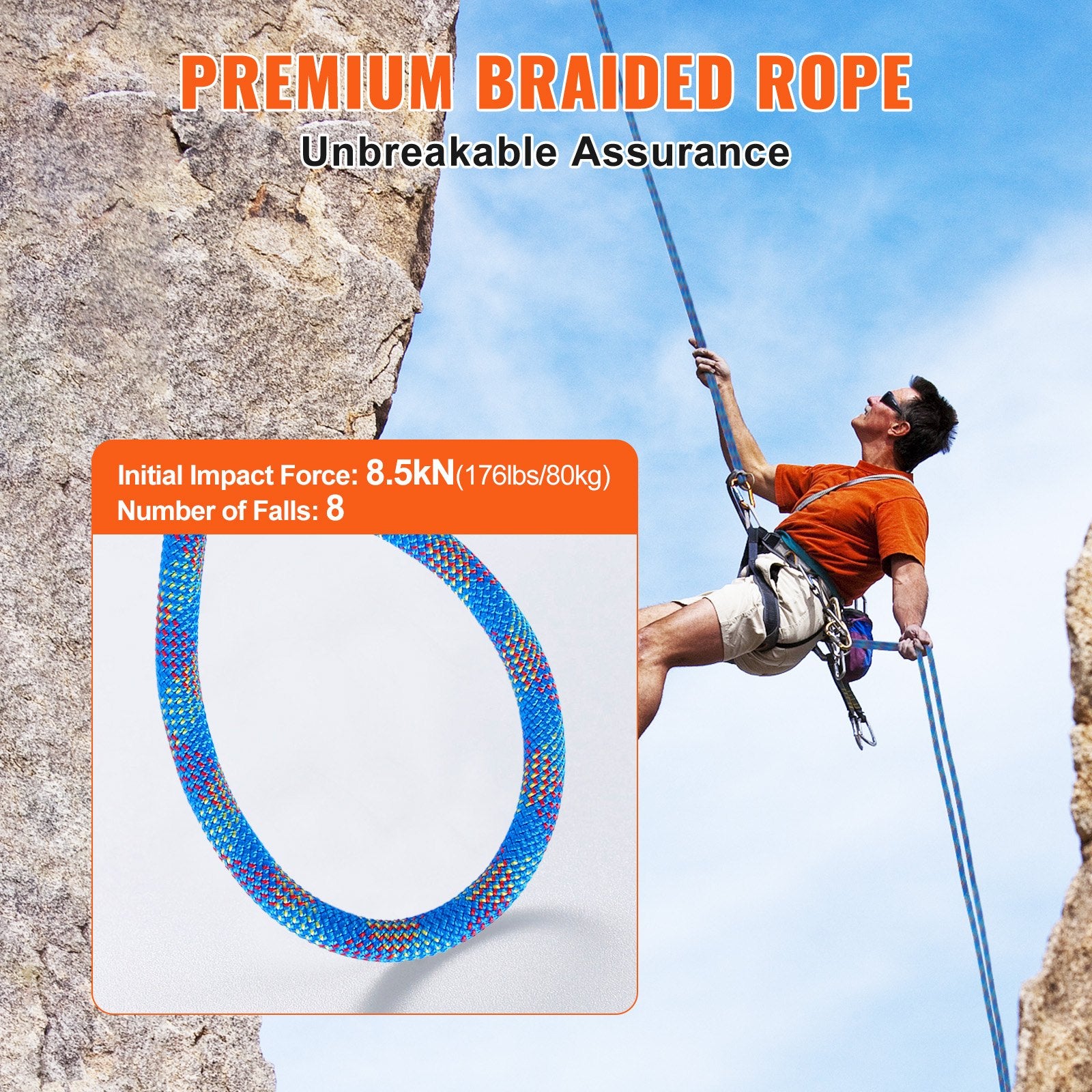 10.2mm Dynamic Climbing Rope, 40M(131ft) Outdoor Rock Climbing Rope