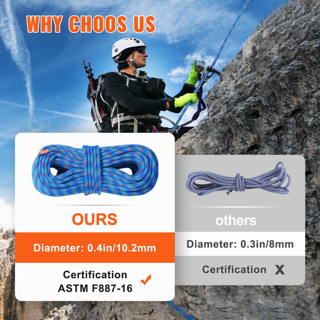 10.2mm Dynamic Climbing Rope, 40M(131ft) Outdoor Rock Climbing Rope