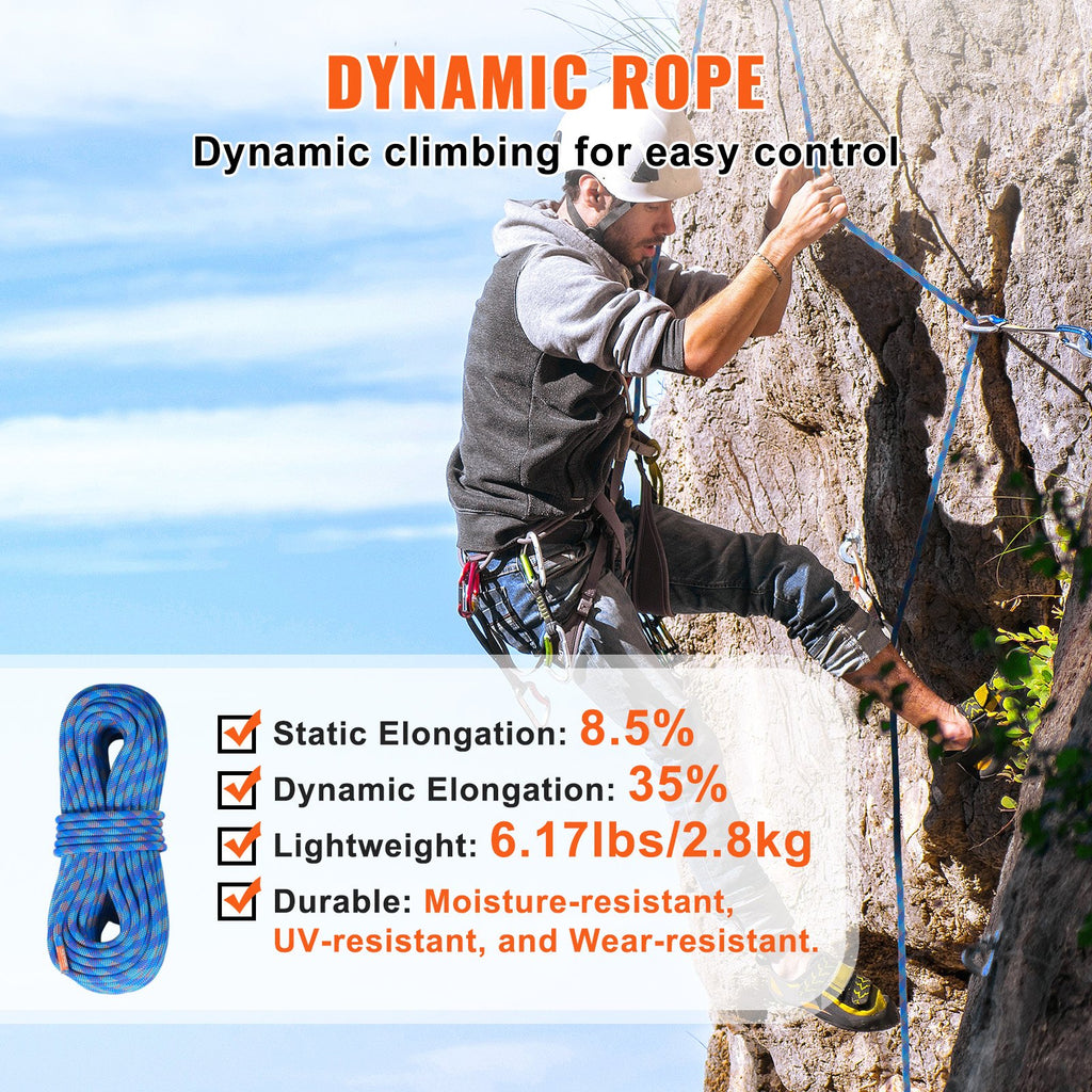 10.2mm Dynamic Climbing Rope, 40M(131ft) Outdoor Rock Climbing Rope