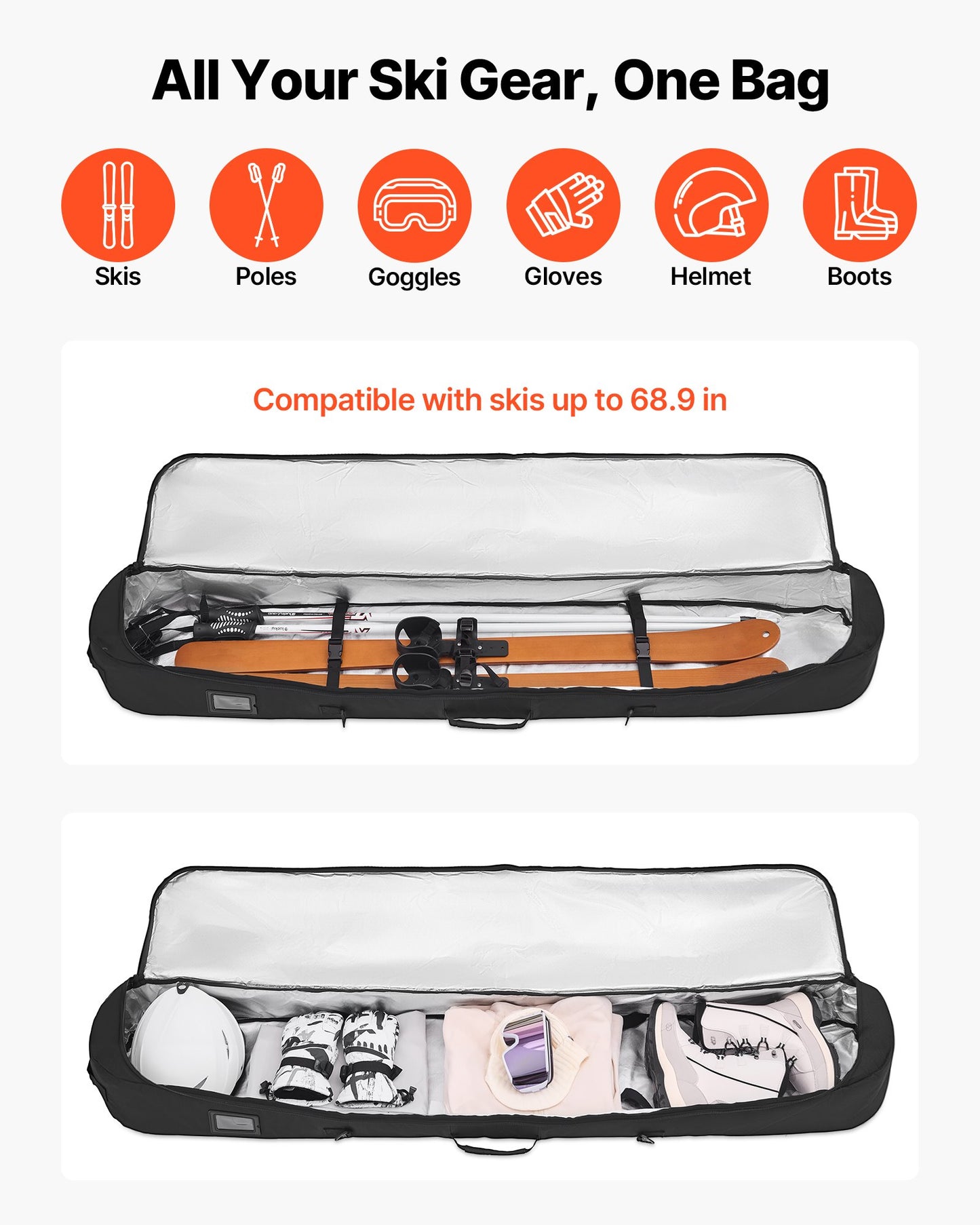 Snowboard Bag, Up to 65 in/165 cm, Padded Skis & Snowboards Bag for
