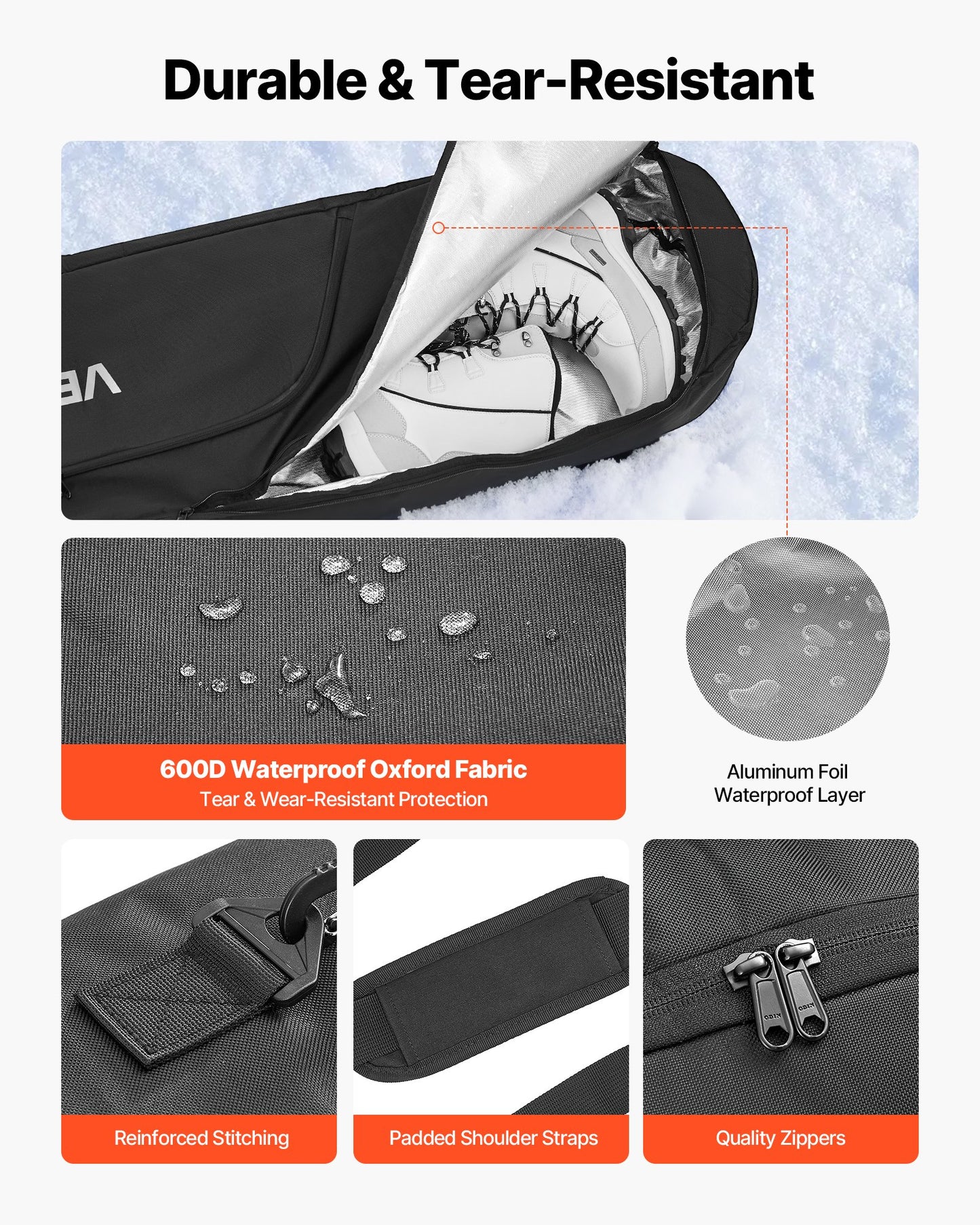 Snowboard Bag, Up to 65 in/165 cm, Padded Skis & Snowboards Bag for