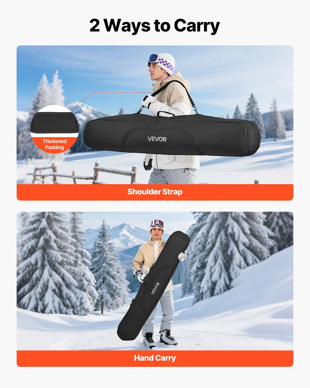 Snowboard Bag, Up to 65 in/165 cm, Padded Skis & Snowboards Bag for - Cart2u.ro
