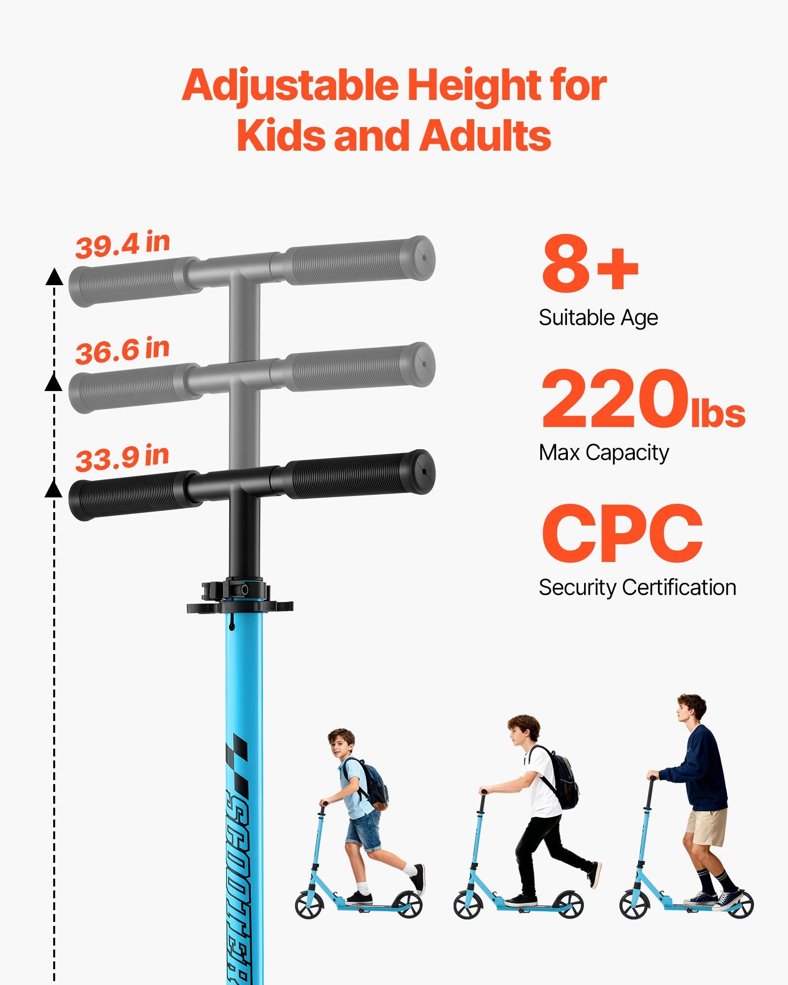 Kick Scooter for Kids Ages 8+, Teens & Adults, 2-Wheel Toddler Scooter