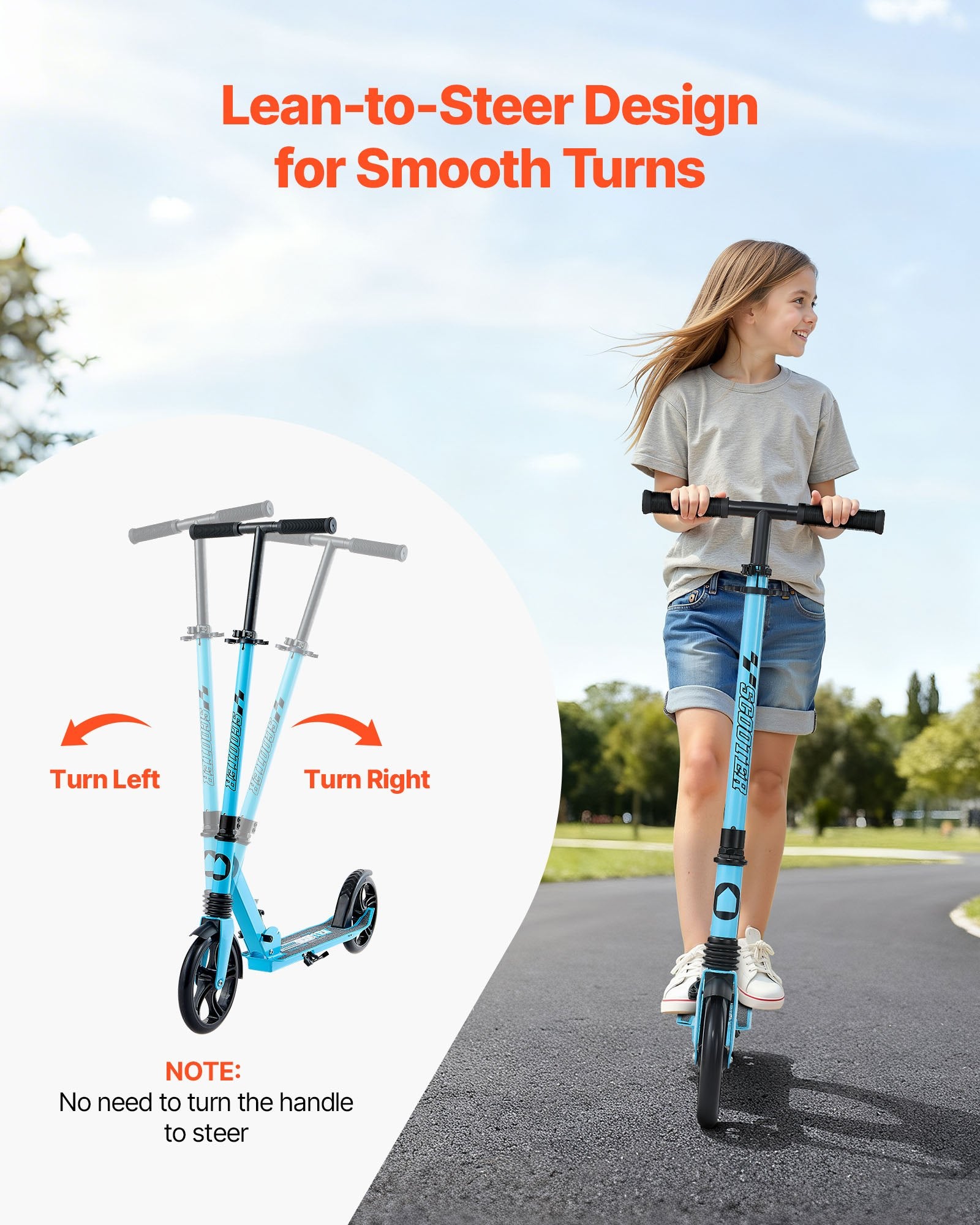 Kick Scooter for Kids Ages 8+, Teens & Adults, 2-Wheel Toddler Scooter