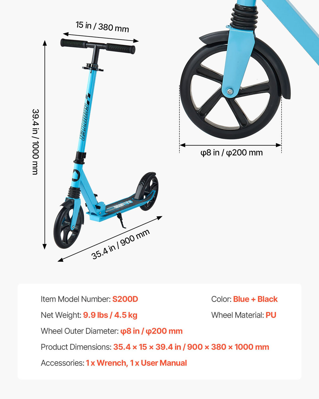 Kick Scooter for Kids Ages 8+, Teens & Adults, 2-Wheel Toddler Scooter