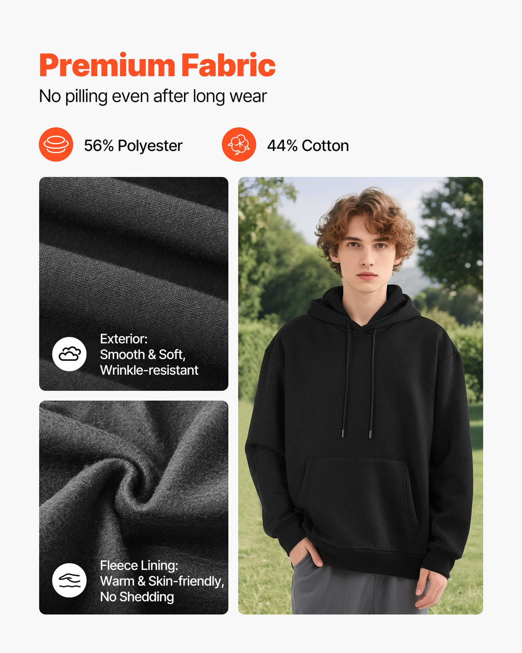 Men Pullover Hoodie, X-Large Size, Fleece Long Sleeve Comfy Casual