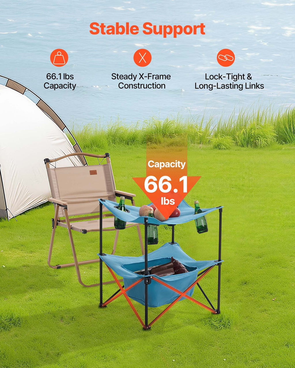 Folding Camping Table, Portable Outdoor Lightweight Picnic Table, 600D