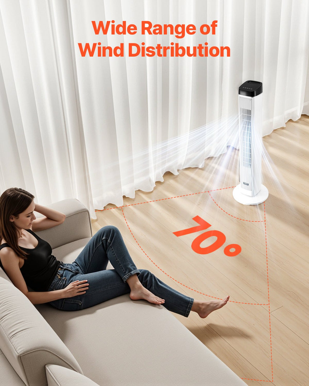 Tower Fan, 22 ft/s Velocity Quiet Floor Fan, 70° Oscillating Fans for - Cart2u.ro