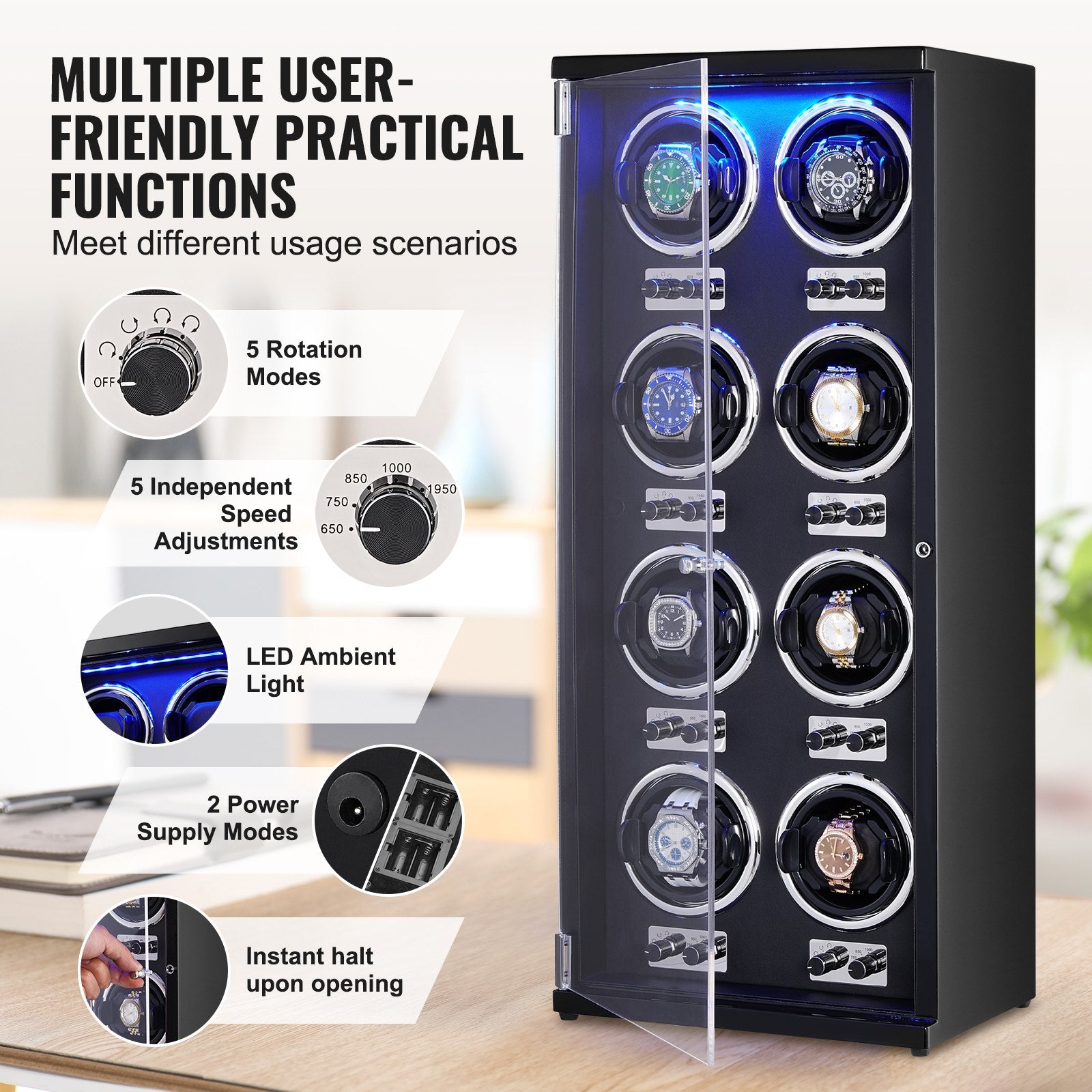 Watch Winder, Watch Winder for 8 Men's and Women's Automatic Watches,