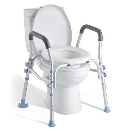Raised Toilet Seat with Arms, 136 kg Load Capacity, Adjustable Height,