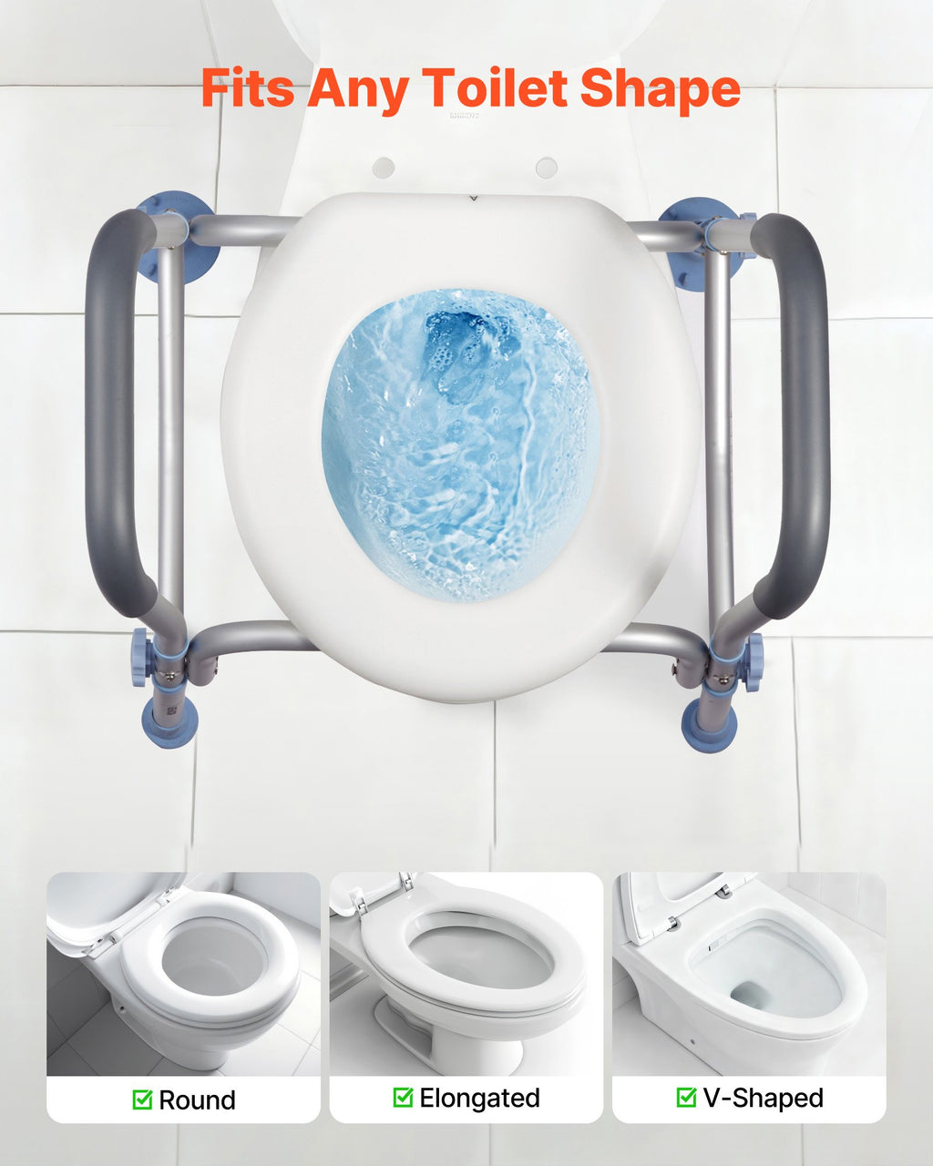 Raised Toilet Seat with Arms, 136 kg Load Capacity, Adjustable Height,